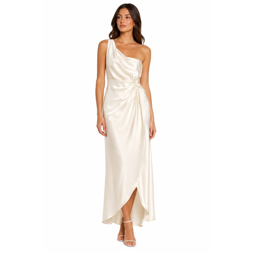Abercrombie & Fitch One Shoulder Satin Maxi Dress Cream Small Tall ST New